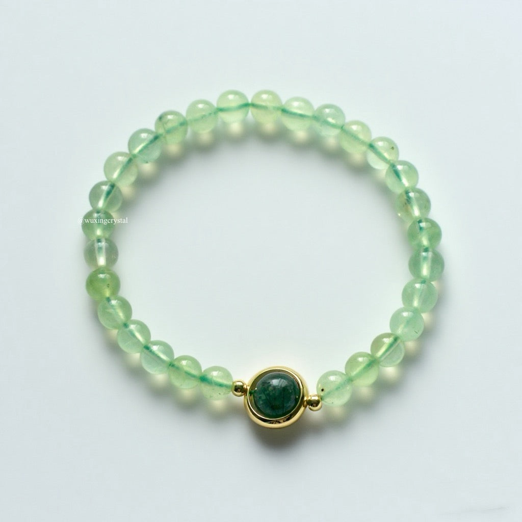 Prehnite & Green Quartz Rutilated Bracelet