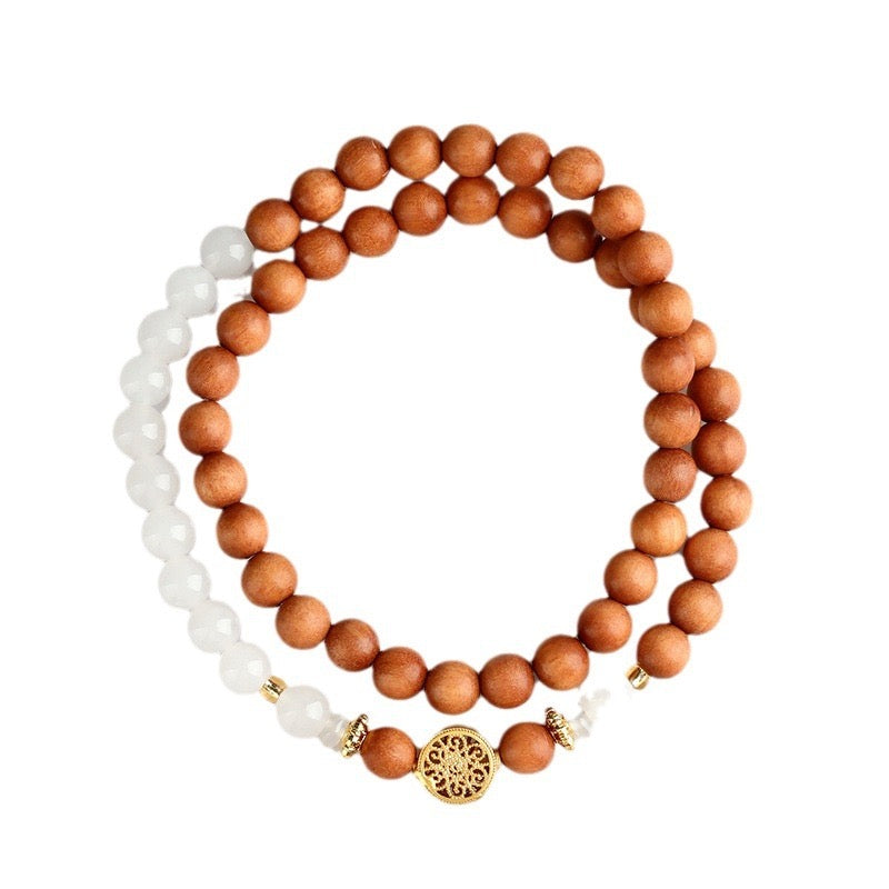 Sandalwood and White Chalcedony Double Circle Bracelet