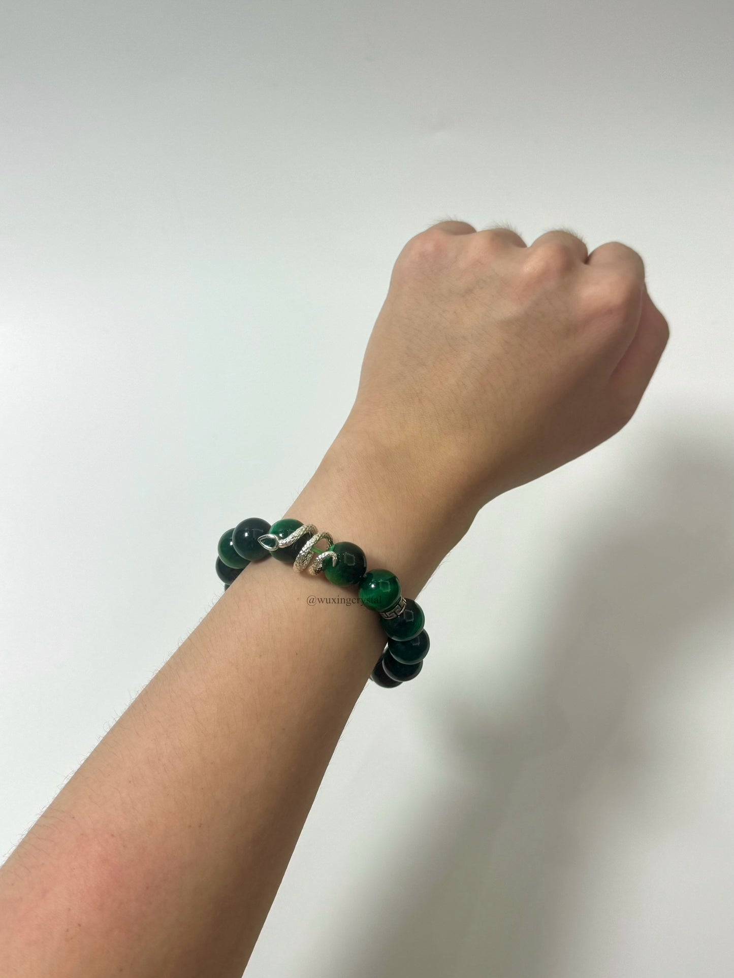Malachite Bracelet with Silver Snake Design