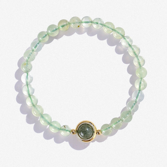 Prehnite & Green Quartz Rutilated Bracelet