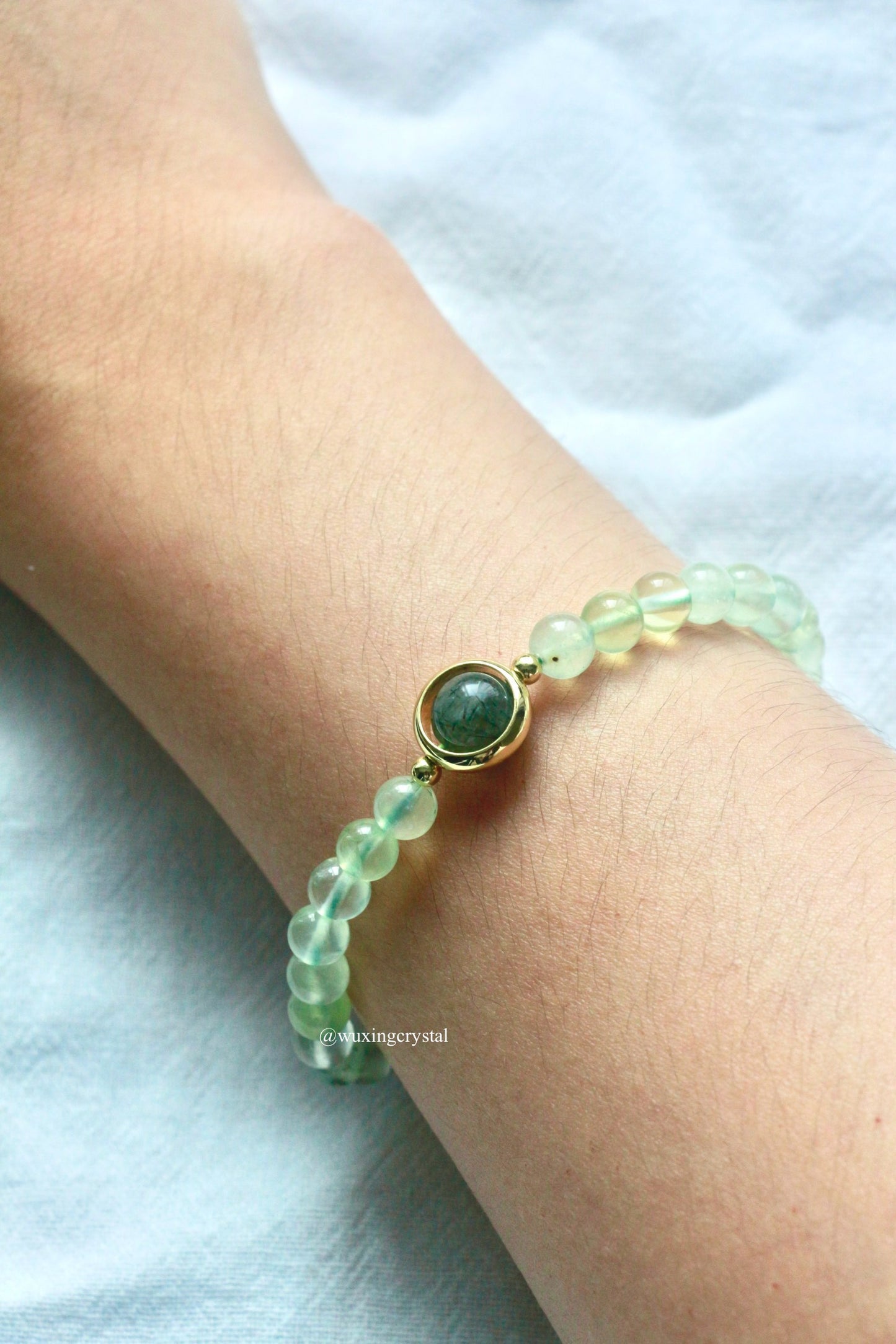 Prehnite & Green Quartz Rutilated Bracelet