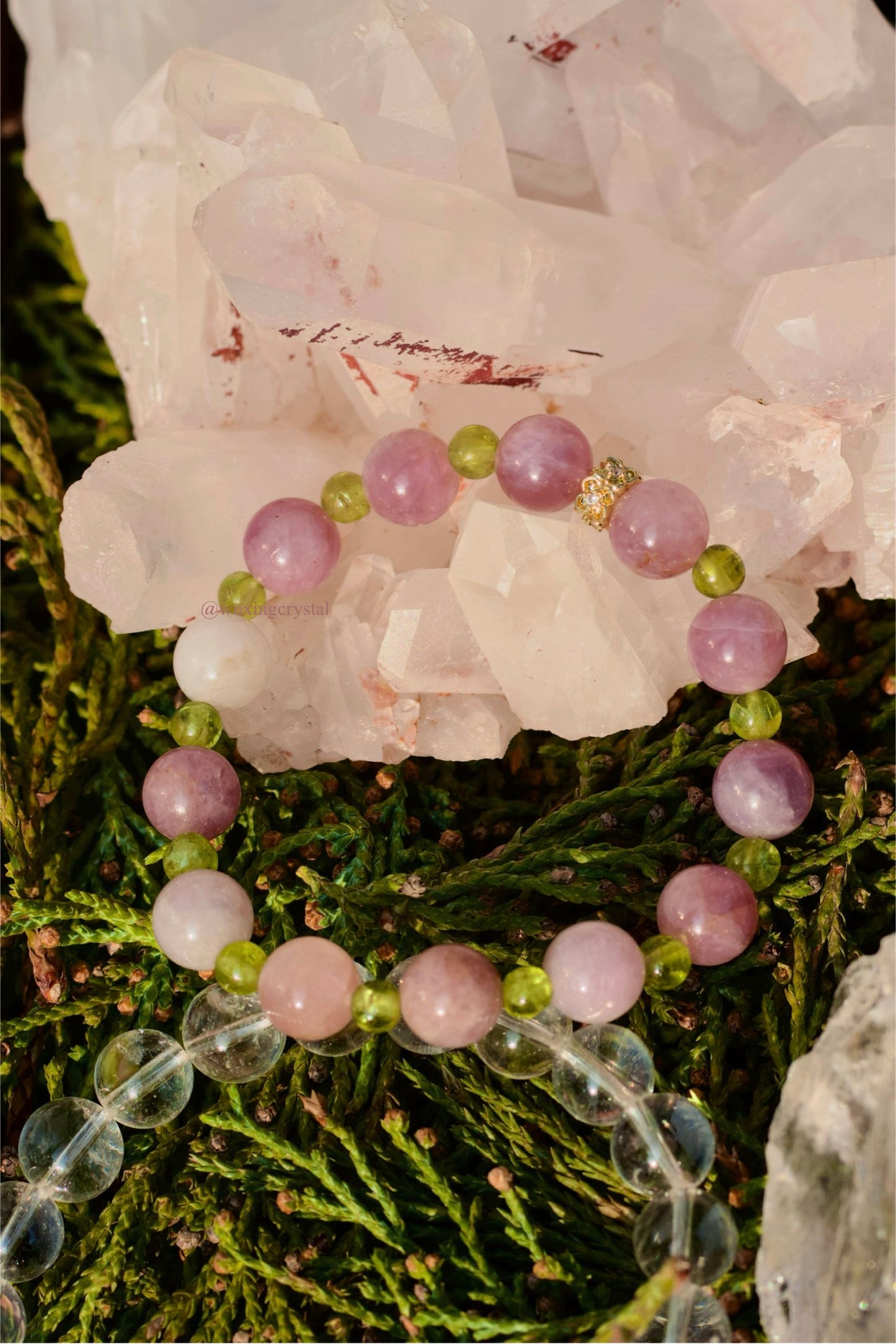 Harmony & Growth Bracelet - Madagasar Rose Quartz & Peridot for Emotional Balance - Special Design