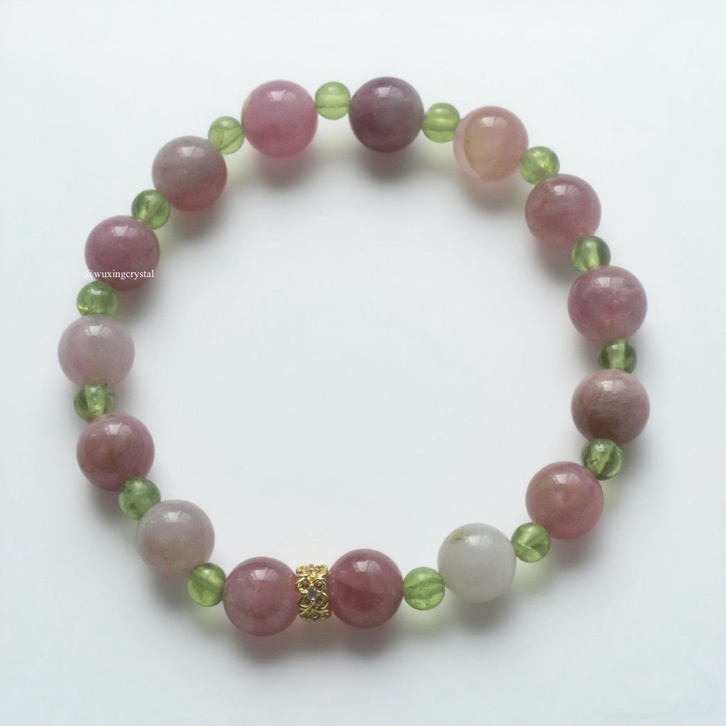 Harmony & Growth Bracelet - Madagasar Rose Quartz & Peridot for Emotional Balance - Special Design