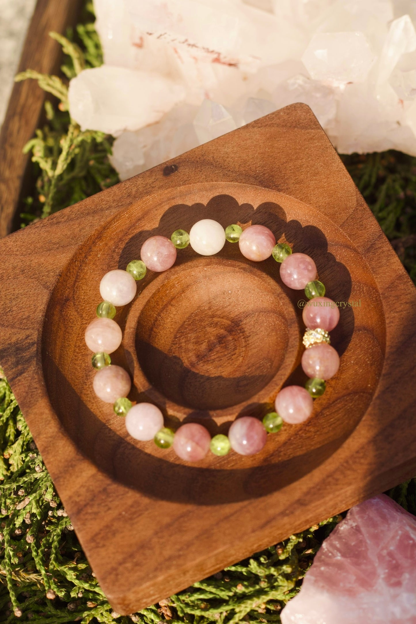 Harmony & Growth Bracelet - Madagasar Rose Quartz & Peridot for Emotional Balance - Special Design
