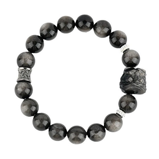 Obsidian Guardian Lion Bracelet - Lion's Roar Energy Shield